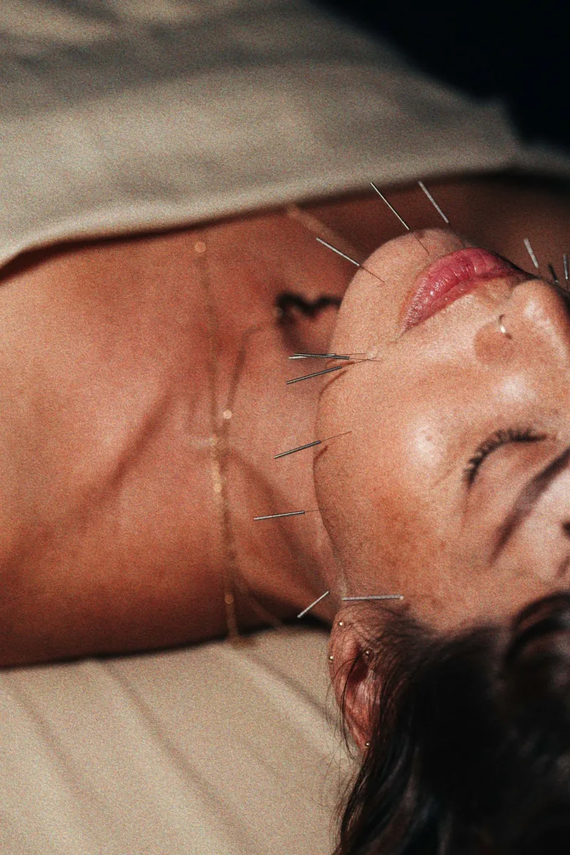A close-up of a facial treatment at WELL